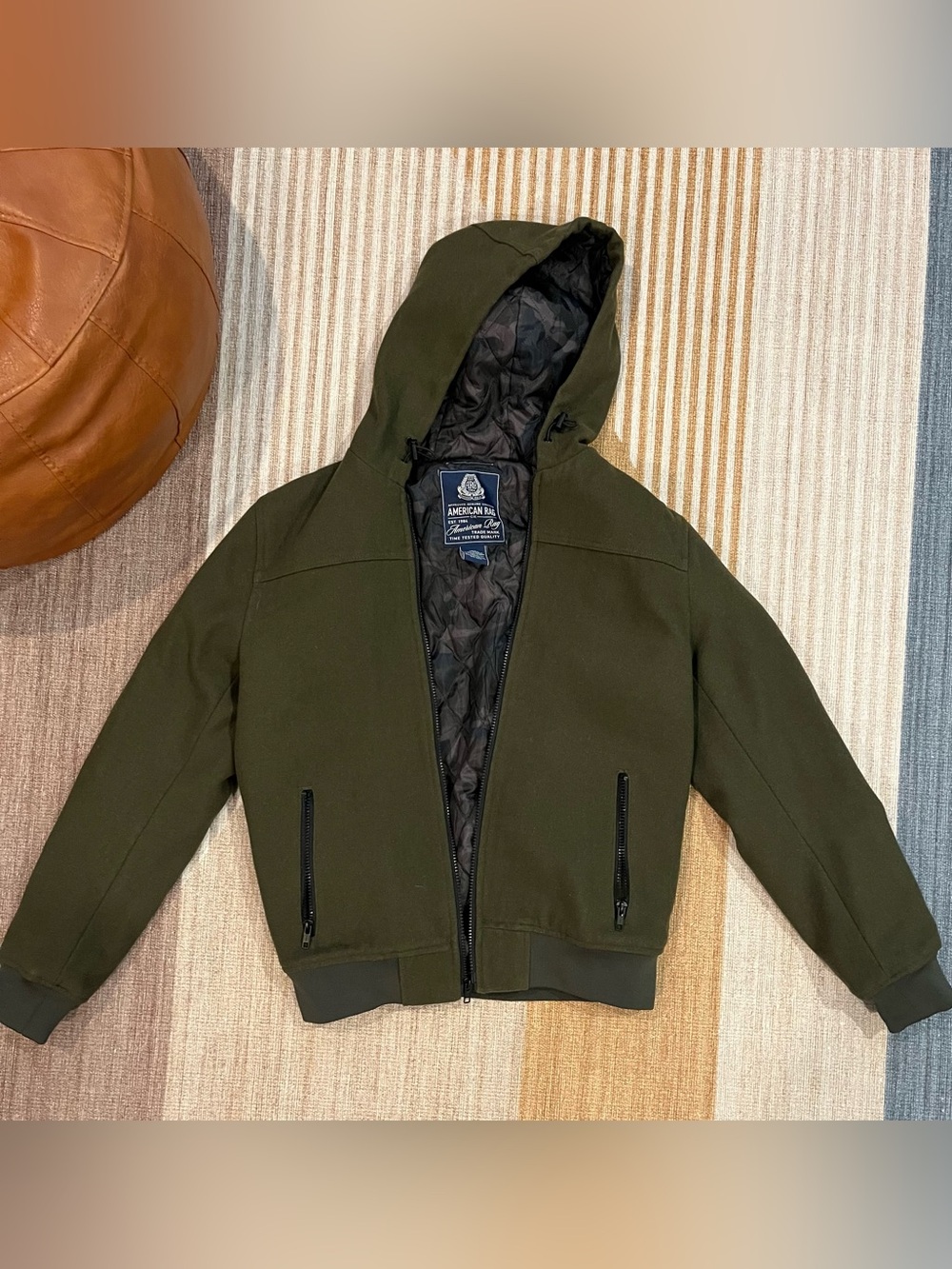 American Rag Hooded Wool Jacket Olive Green Mens small